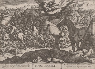 プレート 21: センナケリブの軍隊を打ち負かす主の天使、「The...」より。 1590年頃 1610年。 作： Antonio Tempesta