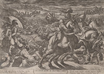 プレート 2: 甥のロットを解放するアブラハム、「The Battles of the Old Test...」より。 1590年頃 1610年。 作： Antonio Tempesta