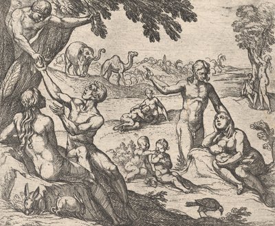 プレート 3: The Age of Gold Aetas aurea、Ovid の「Metamorphoses」より、1606 年。 作： Antonio Tempesta