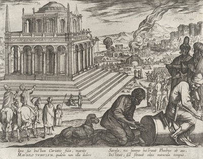 プレート 5: マウソロスの墓、「世界の七不思議」より、1608 年。 作： Antonio Tempesta