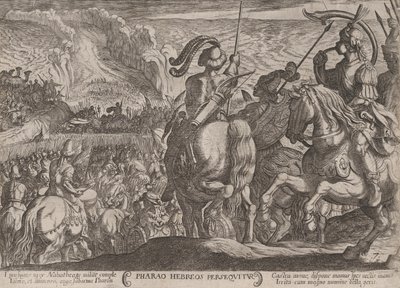 プレート 7: 「The Battles of the Old ...」より、イスラエル人を追うエジプト人。 1590年頃 1610年。 作： Antonio Tempesta