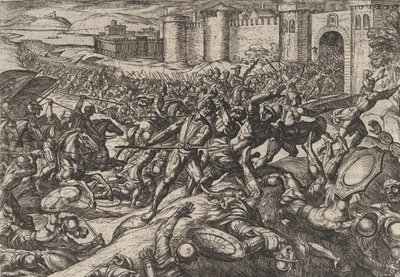 プレート 9: ボンナでオランダ軍に敗れたローマ人、『アガイ ローマ人の戦争』より、1611 年。 作： Antonio Tempesta