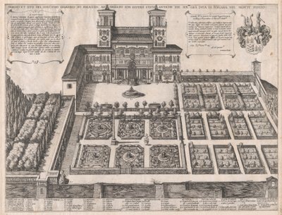 ローマの素晴らしさの鏡: モンテ ピンチョ宮殿と庭園、16 世紀半ばから後半。 作： Antonio Tempesta