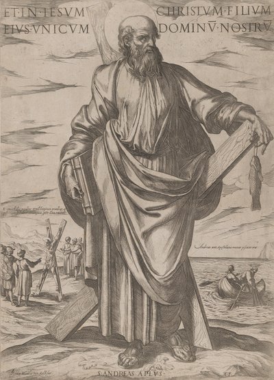 聖アンドリュー、「キリスト、マリア、使徒たち」より。 1590年頃 1610年。 作： Antonio Tempesta