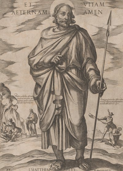 聖マティアス、「キリスト、マリア、使徒たち」より。 1590年頃 1610年。 作： Antonio Tempesta