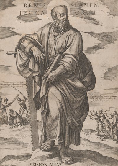 聖シモン、「キリスト、マリア、使徒たち」より。 1590年頃 1610年。 作： Antonio Tempesta
