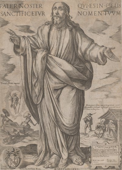 立つキリスト、「キリスト、マリア、使徒たち」からの祝福 1590年頃 1610年。 作： Antonio Tempesta