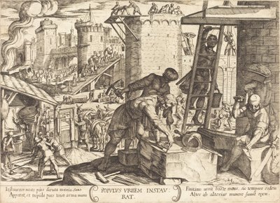 エルサレムの城壁を再建するイスラエル人 作： Antonio Tempesta