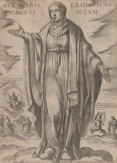 「キリスト、マリア、使徒たち」の聖母、ca. 1590年頃 1610年。 作： Antonio Tempesta