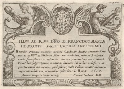 シリーズ「ヘラクレスの労働者」のタイトルプレート、枢機卿フランチェスコMa ...、1608年。 作： Antonio Tempesta