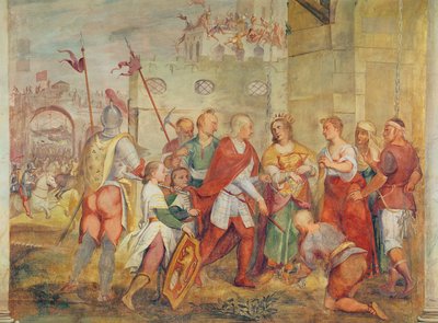 ヤコポバルバリゴ、1426年にトルコのマーガレット王妃をトルコ人から解放（壁画） 作： Antonio Vassilacchi