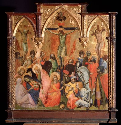 イエス・キリストと共に十字架にかけられた二人の盗賊（パネルにテンペラと金彩 作： Antonio Veneziano
