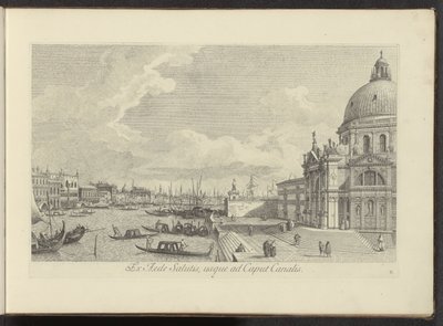 Gezicht op het Canal Grande en de Santa Maria della Salute te Venetië 救いの家から運河の頭まで (オブジェクトのタイトル) アントニオ ヴィッセンティーニが真鍮に印刷したアントニウス カナルの 38 枚のパネルから、ヴェネツィアの街の最も有名な景色を 3 つの部分に分けて 作： Antonio Visentini