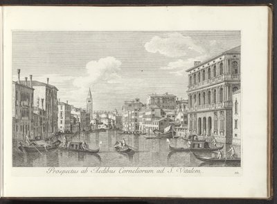 Gezicht op het Canal Grande en de toren van de San Vitale te Venetië コーネリアスの家から聖バイタルまでの眺め (オブジェクトのタイトル) アントニオ・ヴィッセンティーニが木で印刷したアントニウス運河の 38 枚のパネルから、ヴェネツィアの街の最も有名な景色 作： Antonio Visentini