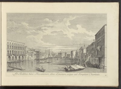 Gezicht op het Canal Grande te Venetië こちら側、リノス川の反対側にあるフォスカルの家から慈愛の神殿まで（オブジェクトのタイトル） アントニオ ヴィッセンティーニが真鍮で印刷したアントニウス カナルの 38 枚のパネルから、ヴェネツィアの街の最も有名な景色を 3 つの部分に分けて 作： Antonio Visentini