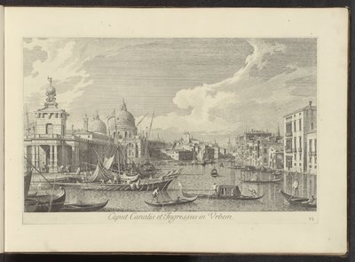 Gezicht op het Canal Grande te Venetië 運河の頭と市への入り口 (オブジェクトのタイトル) アントニオ・ヴィッセンティーニによって真鍮に印刷されたアントニウス・カナルの 38 枚のパネルから、ヴェネツィアの街の最も有名な景色が 3 つの部分に分けられています。 パート1（シリーズタイトル 作： Antonio Visentini