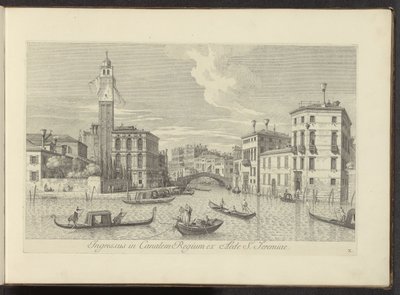 Gezicht op het Cannaregio en Palazzo Labia te Venetië 聖エレミヤの家から王立運河への入り口 (オブジェクトのタイトル) アントニオ・ヴィッセンティーニによって空中印刷されたアントニウス・カナルの 38 枚のパネルから、ヴェネツィアの街の最も有名な景色を 3 つの部分に分けて 作： Antonio Visentini