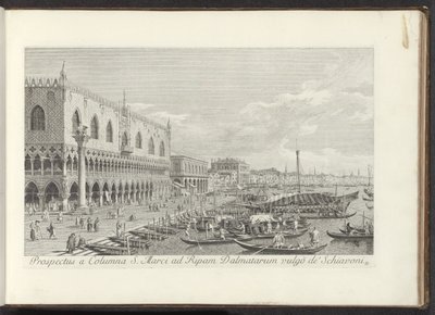 Hoek van het San Marcoplein met het Dogepaleis en de zuil met de Leeuw van Venetië 聖マルコの柱からダルマチア銀行への眺め vulgò de