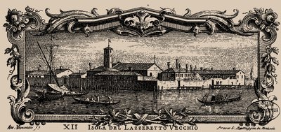 ヴェネツィアのイゾラリオ、XII。 ラザレット・ヴェッキオの島、1777年。 作： Antonio Visentini