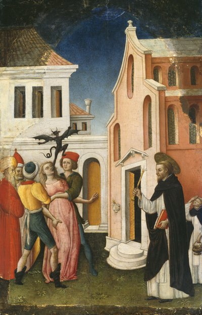 聖ペテロの殉教者、悪魔に憑かれた女の祓魔、1440-50 作： Antonio Vivarini