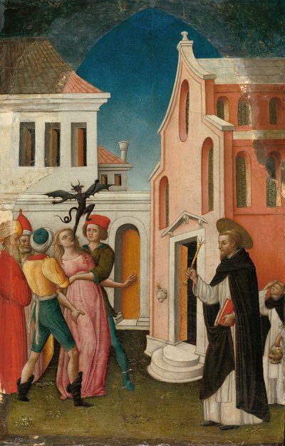 悪魔に取り憑かれた女性を祓う聖ペテロ殉教者、144555。 作： Antonio Vivarini