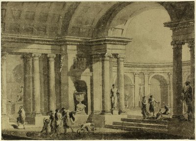 古代衣装の人物と古典的なポルティコ 作： Antonio Zucchi
