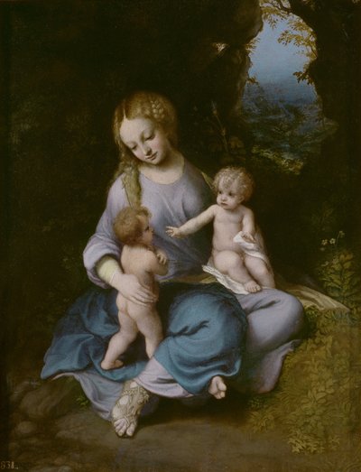 少年としてバプテスマのヨハネと聖母子 作： Antonio da Correggio