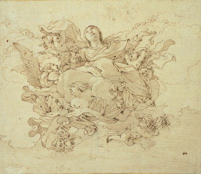 天使に支えられた雲の中の聖母 作： Antonio da Correggio