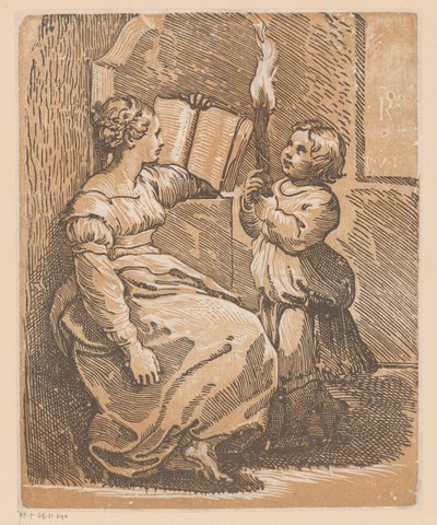 子供とシビュラを読む 作： Antonio da Trento (attributed to)