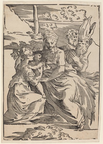 二人の聖人のいる聖家族 作： Antonio da Trento after Parmigianino