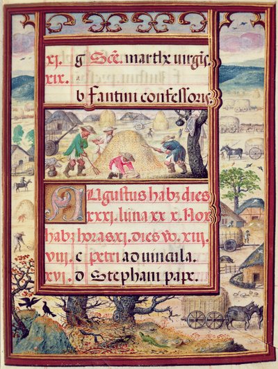 8月、1517-38年の「ドムマヌエルの時間の書」のミニチュア（ベラムのテンペラ） 作： Antonio de Hollanda