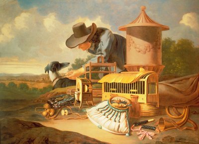 鳥キャッチャーと彼の犬（油） 作： Antonius Leemans