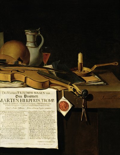 ヴァニータス、マルテンヘルペルツウォン提督、1655年の静物へのオマージュ 作： Antonius Leemans