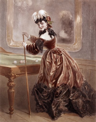 第二帝国時代の遊女ビリヤード（カラー彫刻） 作： Antony Paul Emile Morlon