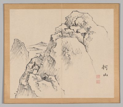 池野大河後の風景研究のダブルアルバム、ボリューム1リーフ27、18世紀。 作： Aoki Shukuya