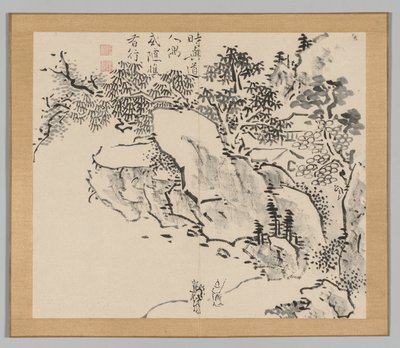 池野大河、18世紀、第2巻の葉34の後の風景研究のダブルアルバム。 作： Aoki Shukuya