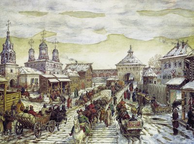 XVII世紀のモスクワのベリーゴロドのミアスニツカヤ門で、1926年 作： Apollinari Mikhailovich Vasnetsov