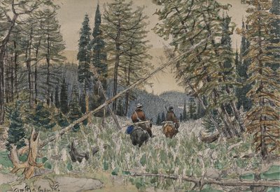 松の森で馬に乗ってハンター 作： Apollinari Mikhailovich Vasnetsov