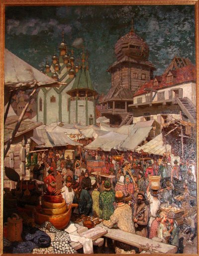 市場。 17世紀、1903年 作： Apollinari Mikhailovich Vasnetsov