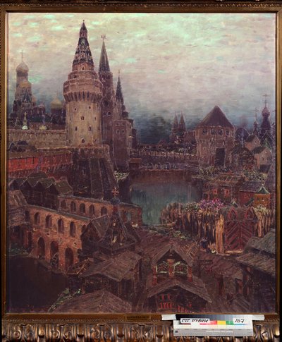 17世紀のモスクワ、復活門の夜明け - Appolinari Mikhaylovich Vasnetsov（1856-1933）による絵画、キャンバスに油彩 作： Apollinari Mikhailovich Vasnetsov