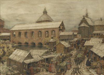旧モスクワ。オホートニーリヤドハンティングロウ、1900年代〜1910年代 作： Apollinari Mikhailovich Vasnetsov