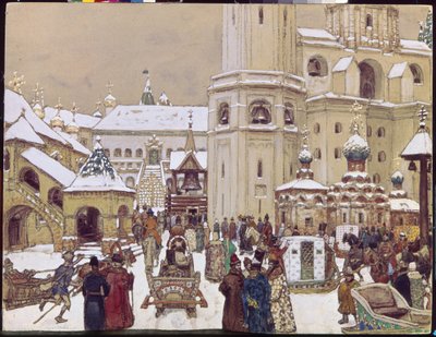 17世紀、クレムリンにイヴァン・ル・グランドを配置。 （大聖堂広場、モスクワ）。 Appolinari Mikhaylovich Vasnetsov (1856-1933) の作品、紙に鉛筆、水彩 作： Apollinari Mikhailovich Vasnetsov