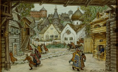 オペラの舞台デザインThe Oprichnik The Guardsman by Pyotr Tchaikovsky、1911 作： Apollinari Mikhailovich Vasnetsov