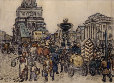 19世紀のスハレフスカヤ広場の噴水、1921年 作： Apollinari Mikhailovich Vasnetsov