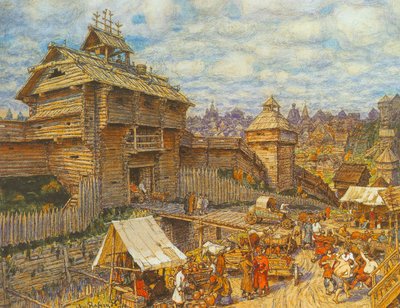 14世紀のモスクワの木造都市 作： Apollinari Mikhailovich Vasnetsov