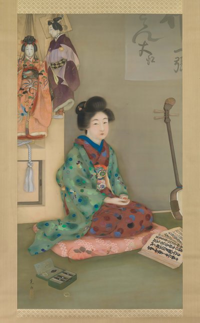 浄瑠璃人形劇の女流奏者。 1920年。 作： Arai Kou