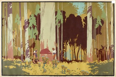 西オーストラリア州、カリの木の伐採（「オーストラリアの豊かな小麦と羊毛」シリーズより 作： Archibald Bertram Webb