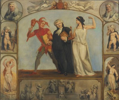 絵画；キャンバスに油彩 「寓意的な情景と人物によるレントン・ニコルソンの肖像 作： Archibald Henning