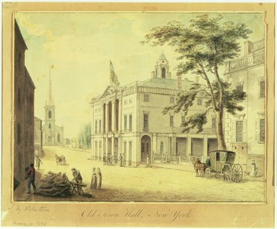 旧市庁舎（連邦庁舎）1798年ニューヨーク市（紙に黒鉛、トイレ、ペン、インク） 作： Archibald Robertson
