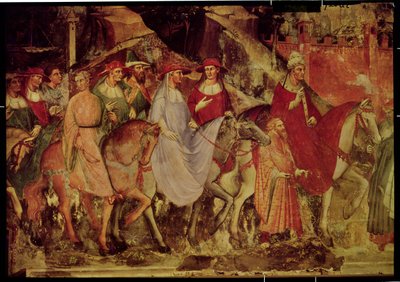 教皇アレクサンドル3世の歴史（1105-81）：ローマへの教皇と皇帝フレデリックバルバロッサ（c.1123-90）の入り口、1407年（詳細） 作： Aretino Luca Spinello or Spinelli